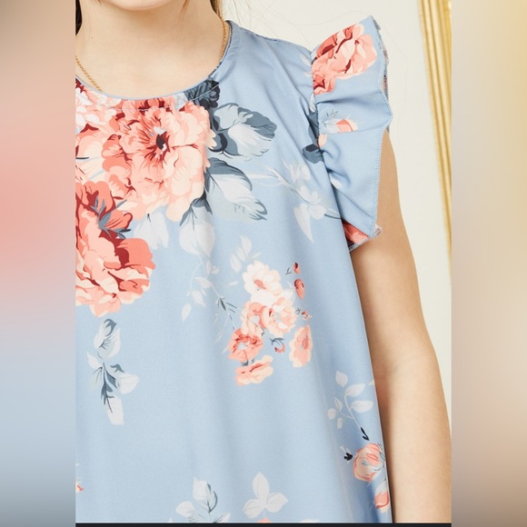 Blue Flutter Sleeve Bateau Neck Casual Sundress - Picture 2 of 6